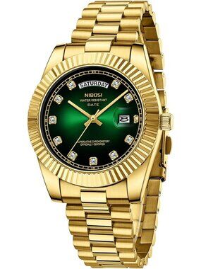 Nibosi Men's Gold Analog Quartz Stainless Green Face Waterproof Desiger Watch